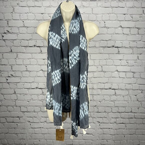 NWT Matr Boomie Blue Grey Dotted Tie Dyed Wavey Tasseled Scarf India Handmade - Picture 2 of 9